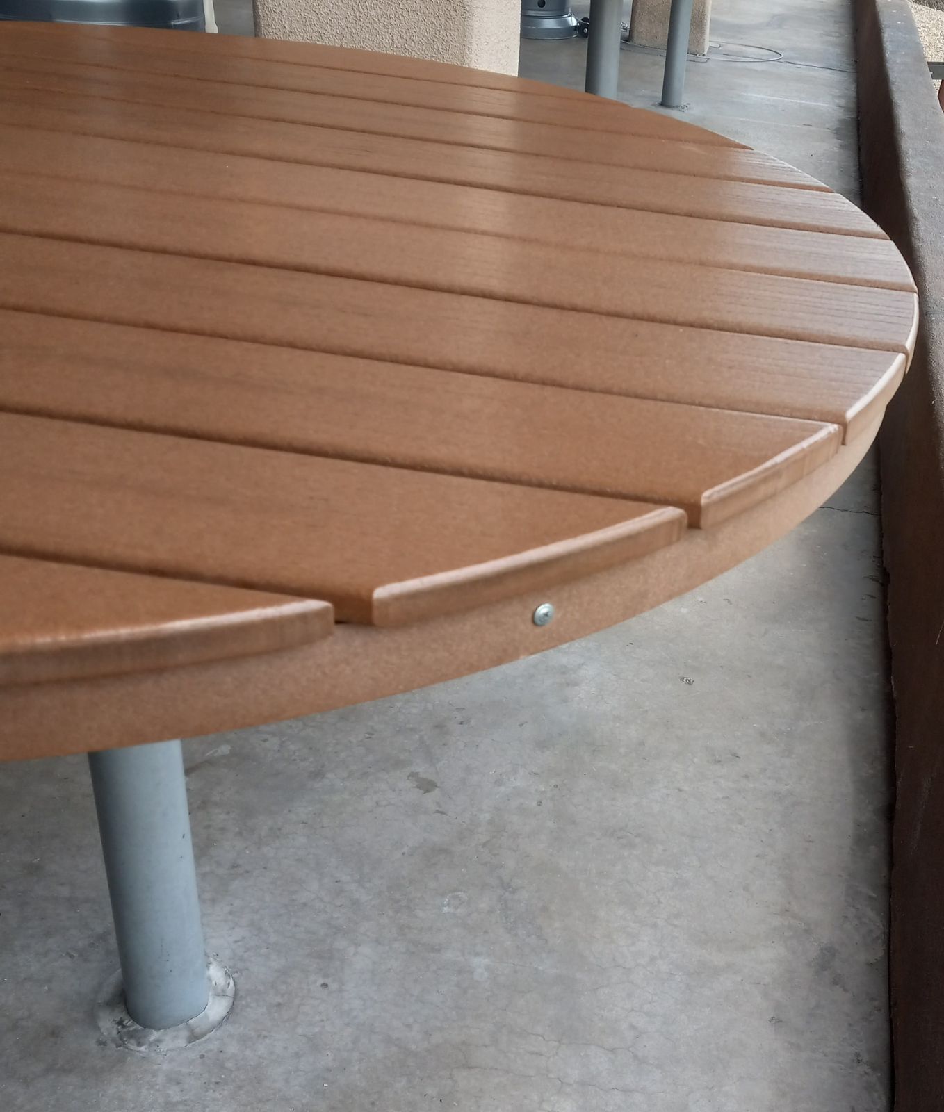 Outdoor restaurant patio install with multiple round tables